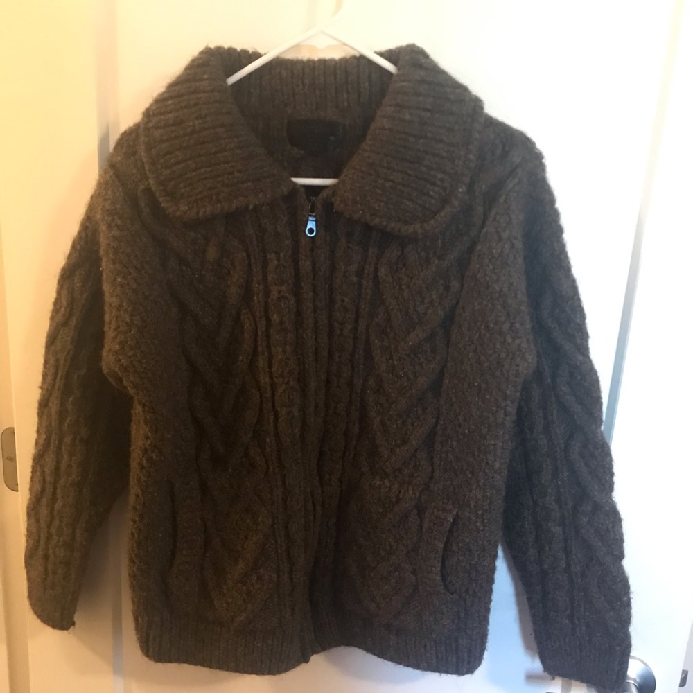 Vintage Brown Wool Native Knit Zip Up Sweater